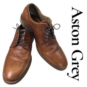 Aston Grey Men's Lace Up Oxford Dress Shoes Cognac Leather Size 10